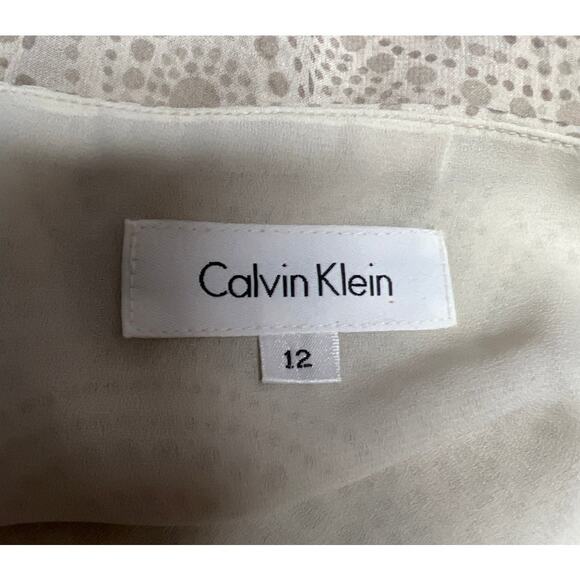 Calvin Klein Beige Silk Lined Circle Print Short Skirt Size 12 Asymmetric Tiered - Picture 3 of 5